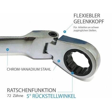 BITUXX 12 Teiliges Ratschenschlüssel Ratschen Ringschlüssel Knarren Ratschen 72 Zähne / 5 Grad Rückstellwinkel / Größen 6mm Bis 19mm 3 BITUXX 12 Teiliges Ratschenschlüssel Ratschen Ringschlüssel Knarren Ratschen 72 Zähne / 5 Grad Rückstellwinkel / Größen 6mm Bis 19mm – Bild 2