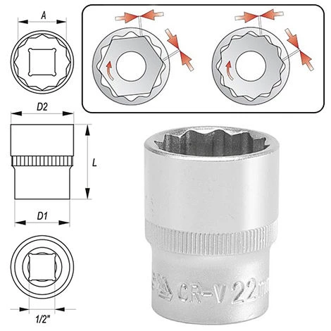 TOYA Steckschlüssel-Einsatz 22 Mm 4 TOYA Steckschlüssel-Einsatz 22 Mm – Bild 2
