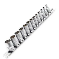 WILTEC 13tlg Steckschlüssel Satz 1/4" (6,35mm) Mit Außen Vielzahn Profil Aus Chrom