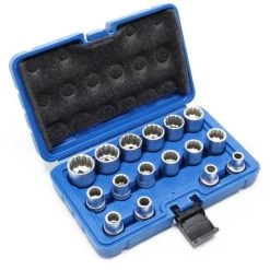 WILTEC 16tlg Vielzahn Steckschlüssel Set Aus Chrom-Vanadium-Stahl Mit 1/2" Antrieb