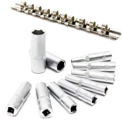 WILTEC 11tlg. Lange 1/4" Zoll Stecknuss Satz Zöllige Steckschlüssel 5/32"-1/2" Aus Chrom-Vanadium-Stahl