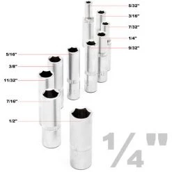 WILTEC 11tlg. Lange 1/4" Zoll Stecknuss Satz Zöllige Steckschlüssel 5/32"-1/2" Aus Chrom-Vanadium-Stahl -Schlüssel Shop 19225114 3