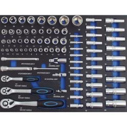 TRUTZHOLM® / BAUMARKTPLUS Profi Werkstattwagen Einlage Blau Steckschlüsselsatz 80 Tlg. Schaum 520x400mm
