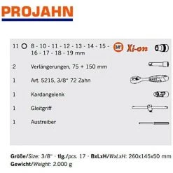 PROJAHN 3/8" Xi-on Steckschlüsselkoffer, Metrisch 6-kant, 17-teilig -Schlüssel Shop 28228344 3