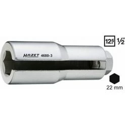 Hazet Lambda-Sonden-Einsatz - Vierkant Hohl 12,5 Mm (1/2 Zoll) - Außen-Sechskant Profil - Schlüsselweite: 22 - Gesamtlänge: 110 Mm - 4680-3