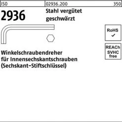 DIVERSE Winkelschraubendreher ISO 2936 Innen-6-kant SW 0,9 Stahl Vergütet Geschwärzt
