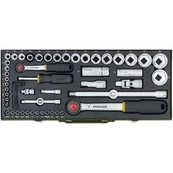 PROXXON-Steckschlüsselkasten 1/4''+ 1/2''Ratsche 56 Tlg.