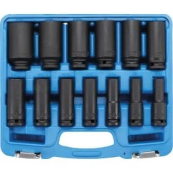 BGS Technic Kraft-Steckschlüssel-Einsatz-Satz Sechskant, Tief | Antrieb Innenvierkant 12,5 Mm (1/2") | Zollgrößen | 13-tlg.