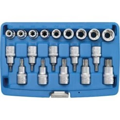 BGS Technic Bit-Einsatz-/Steckschlüssel-Einsatz-Satz | Antrieb Innenvierkant 12,5 Mm (1/2") | E-Profil / T-Profil (für Torx) | 19-tlg.