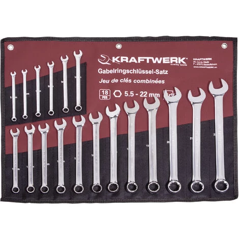 Kraftwerk Gabelringschlüssel Satz 5,5 -22mm 18- Tlg. 3 Kraftwerk Gabelringschlüssel Satz 5,5 -22mm 18- Tlg.