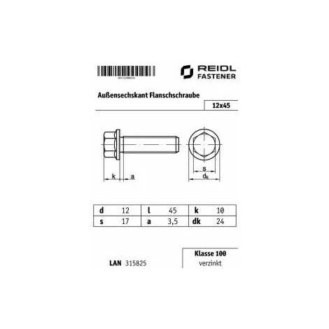 SONSTIGE Sechskant-Flanschschrauben M 12 X 45 Klasse 100 Verzinkt 4 SONSTIGE Sechskant-Flanschschrauben M 12 X 45 Klasse 100 Verzinkt – Bild 2