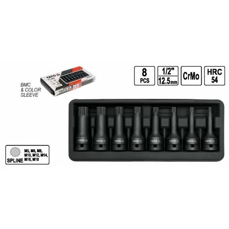 YATO 8 Tlg. Kraft Schlagschrauber-Nüsse Steckschlüssel-Satz Vielzahn Stern Spline Satz 4 YATO 8 Tlg. Kraft Schlagschrauber-Nüsse Steckschlüssel-Satz Vielzahn Stern Spline Satz – Bild 2