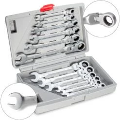 HANSE® HanSe Flexible Ratschen-Ringschlüssel Gabelschlüssel Schraubenschlüssel Ratschen Maulschlüssel 12-tlg Set Im Plastikkoffer