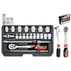 YATO Steckschlüssel Set 22-tlg. Ratschenkasten 3/8" Knarrenkasten Nusskasten KFZ Satz
