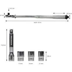ECD Germany Drehmomentschlüssel Set 6-Teilig 40-210Nm 1/2' CV 470 Mm Lang Inkl. 3 Stecknüsse 17mm, 19mm, 21mm, Verlängerung 125mm, Inkl. Koffer, +/- 4% Toleranz, Reifenschlüssel Auto Steck-Einsätze Nüsse -Schlüssel Shop 49310854 2