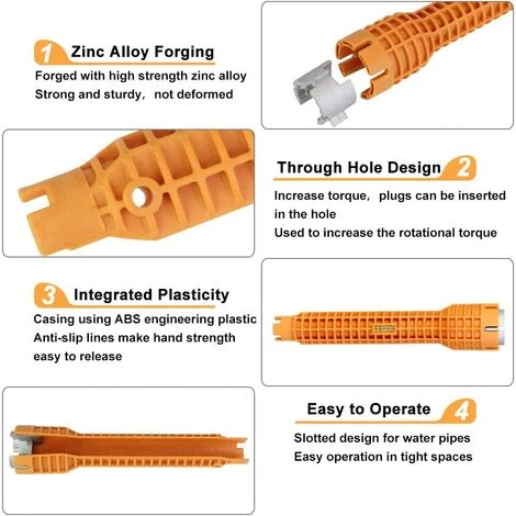 HIASDFLS Schlüssel Aluminiumlegierung Wasserhahn Anziehen Wasserhahn CLE A Waschbeckenschlüssel Multifunktionale Rutschfeste Multifunktionsmischer Einfach Zu Bedienen Für Home Küche Badezimmer Waschbecken Mischer - Orange 7 HIASDFLS Schlüssel Aluminiumlegierung Wasserhahn Anziehen Wasserhahn CLE A Waschbeckenschlüssel Multifunktionale Rutschfeste Multifunktionsmischer Einfach Zu Bedienen Für Home Küche Badezimmer Waschbecken Mischer - Orange – Bild 5