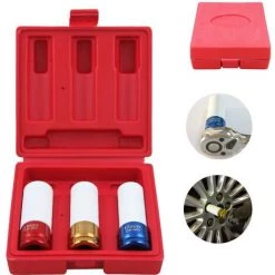 SWANEW 3tlg Kraft Schoneinsätze Steckschlüssel Schlagschrauber Nüsse Alufelgen Nuss Set 1/2"17-19-21mm - Rot
