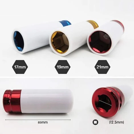 SWANEW 3tlg Kraft Schoneinsätze Steckschlüssel Schlagschrauber Nüsse Alufelgen Nuss Set 1/2"17-19-21mm - Rot 4 SWANEW 3tlg Kraft Schoneinsätze Steckschlüssel Schlagschrauber Nüsse Alufelgen Nuss Set 1/2"17-19-21mm - Rot – Bild 2