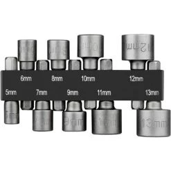 TINOR Stecknuss Set 9 Stück(5mm-13mm), HPHOPE Stecknuss Bit Adapter 1/4 Zoll Steckschlüssel Set Für Bohrer Oder