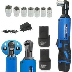 DAY PLUS Elektrische Ratschenschlüssel 12V 3/8 Zoll Akku Ratschenschlüsse Mit 2 X 1500mAh Akku, Ratschenschlüsselset Drehmoment Gabelschlüssel Mit LED Licht, 7 Steckdosen, Vorwärts Und Rückwärts
