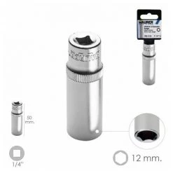 MAURER Llave Vaso Larga 1/4" / 12 Mm. Hexagonal. / Longitud 50 Mm. Realizada En Acero Cromo Vanadio