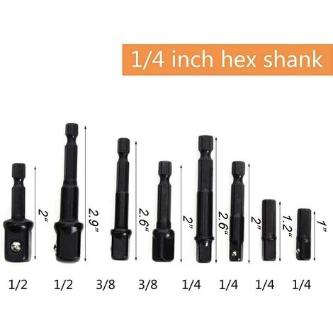 ILOVEMILAN Stecknuss-Adapter-Konverter-Set, 8-teilig, Sechskantschaft-Bohrer, Nussschlüssel, Stecknuss-Verlängerungs-Adapter-Bit-Set, Set Mit 4 Reduzieradaptern (schwarz) 4 ILOVEMILAN Stecknuss-Adapter-Konverter-Set, 8-teilig, Sechskantschaft-Bohrer, Nussschlüssel, Stecknuss-Verlängerungs-Adapter-Bit-Set, Set Mit 4 Reduzieradaptern (schwarz) – Bild 2