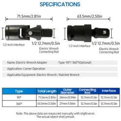ASUPERMALL Elektrischer Schraubenschlüssel-Adapter 1/2-Zoll-Kohlenstoffstahl-Adapter 360 Grad Drehbarer Steckschlüssel-Adapter Für Ratschenschlüssel Und Elektrische Schraubenschlüssel - Schwarz 360 Grad -Schlüssel Shop 66180170 4
