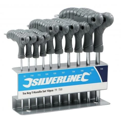 Silverline TRX Torx T9-T50 Stiftschlüssel Set Mit Quergriffen Im Metallständer 3 Silverline TRX Torx T9-T50 Stiftschlüssel Set Mit Quergriffen Im Metallständer