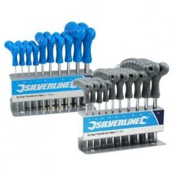 SILVERLINE SET TRX Torx T9-T50 + Innensechskant 2-10mm Stiftschlüssel Mit Quergriffen Im Metallständer
