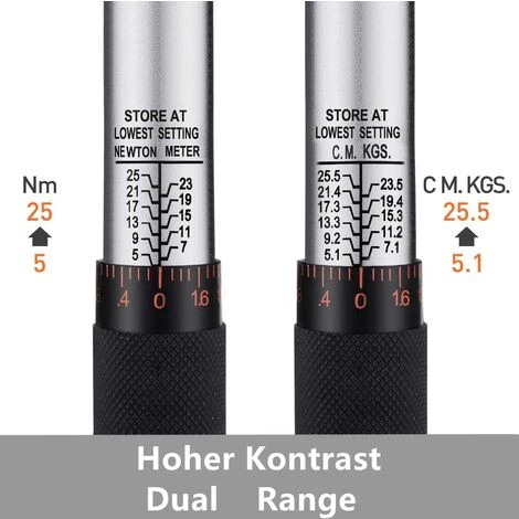 GIZCAM 1/4 Drehmomentschlüssel Mit 3/8 Adapter Und Verlängerungsstange, 5-25 Nm, ± 4% Genauigkeit, Geeignet Für Fahrrad & Motorrad - HTW4B 5 GIZCAM 1/4 Drehmomentschlüssel Mit 3/8 Adapter Und Verlängerungsstange, 5-25 Nm, ± 4% Genauigkeit, Geeignet Für Fahrrad & Motorrad - HTW4B – Bild 3