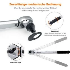 GIZCAM Drehmomentschlüssel, 3/8-Zoll Drehmomentschlüssel(19-110Nm, 37.5cm) Mit 1/4 Und 1/2 Adapter, 7.5cm Verlängerungsstange, Reduzierstück Im Lieferumfang, Toleranz: -/+4% - HTW1B -Schlüssel Shop 67677153 4