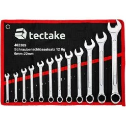 TECTAKE Schraubenschlüssel Set 12-tlg. - Schraubenschlüssel, Ratschenschlüssel - Schwarz/rot